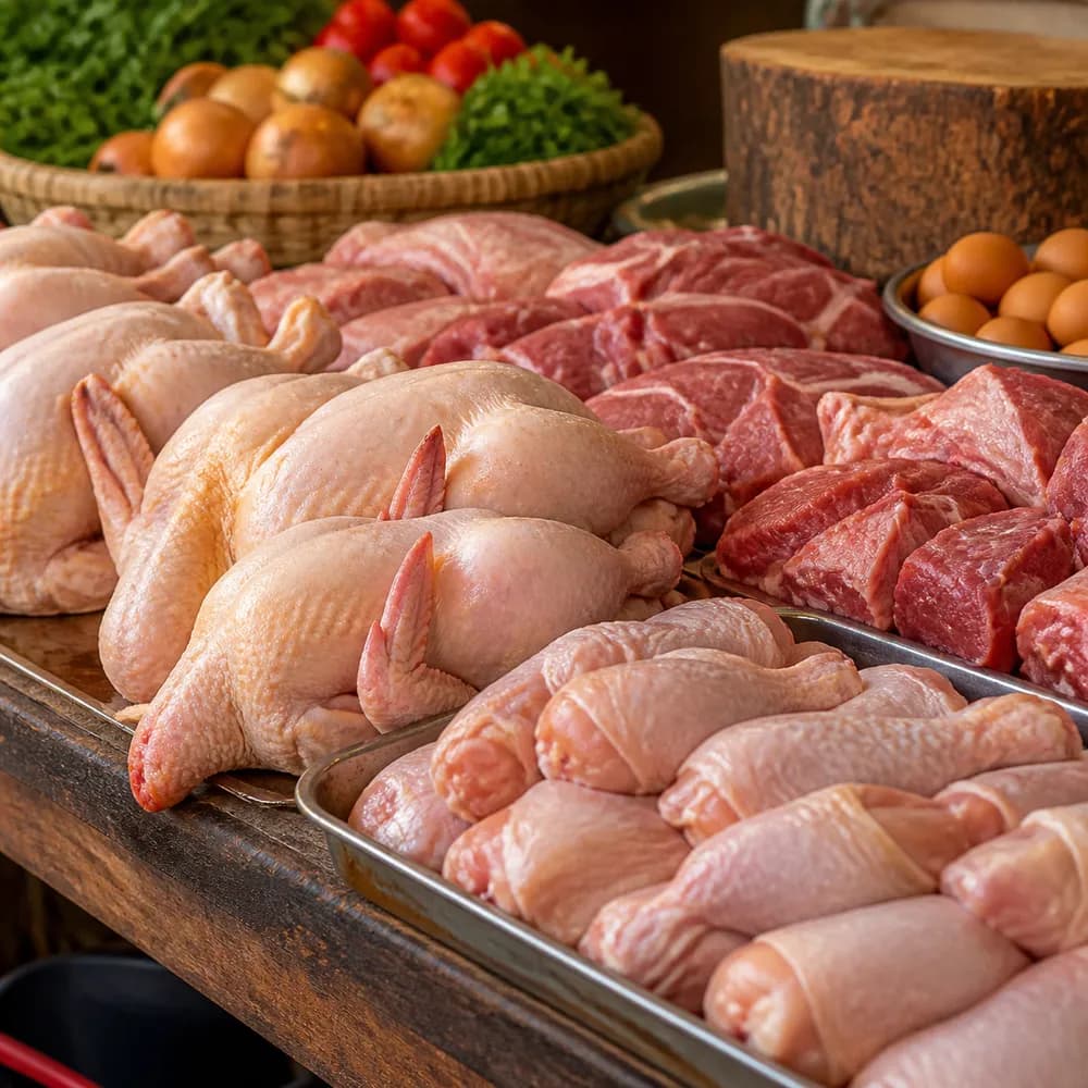 Fresh poultry displayed at a Ghanaian market