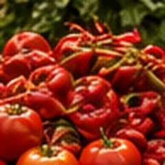 Fresh peppers and spices at a market